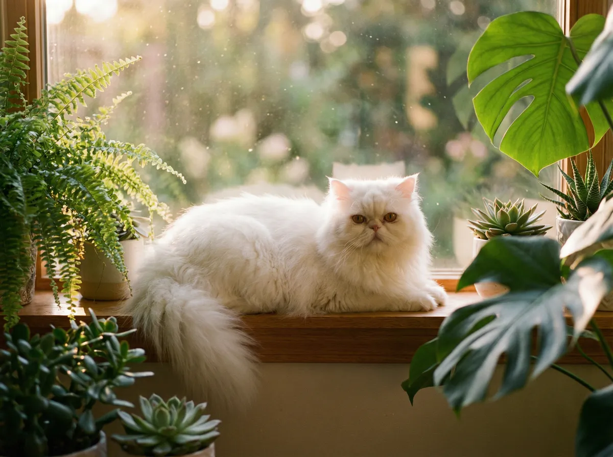 白色波斯猫窗台晒太阳 - 动物频道 猫咪日常